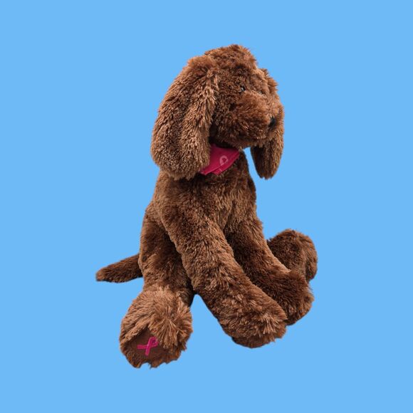 Macy's Gund Soft Cuddly Stuffed Brown Dog Breast Cancer Awareness Paw Pink Scarf - Picture 5 of 16